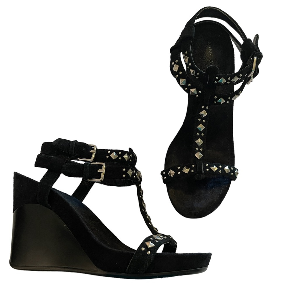 Nine West Black Suede Studded Wedges